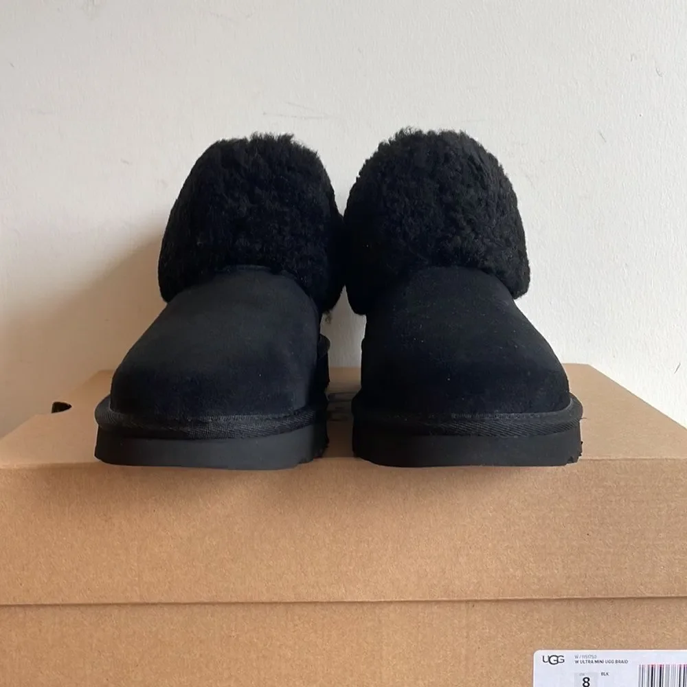 UGG Classic Ultra Mini Braid Booties Black USA Women Size 8/UK 6/EU 39